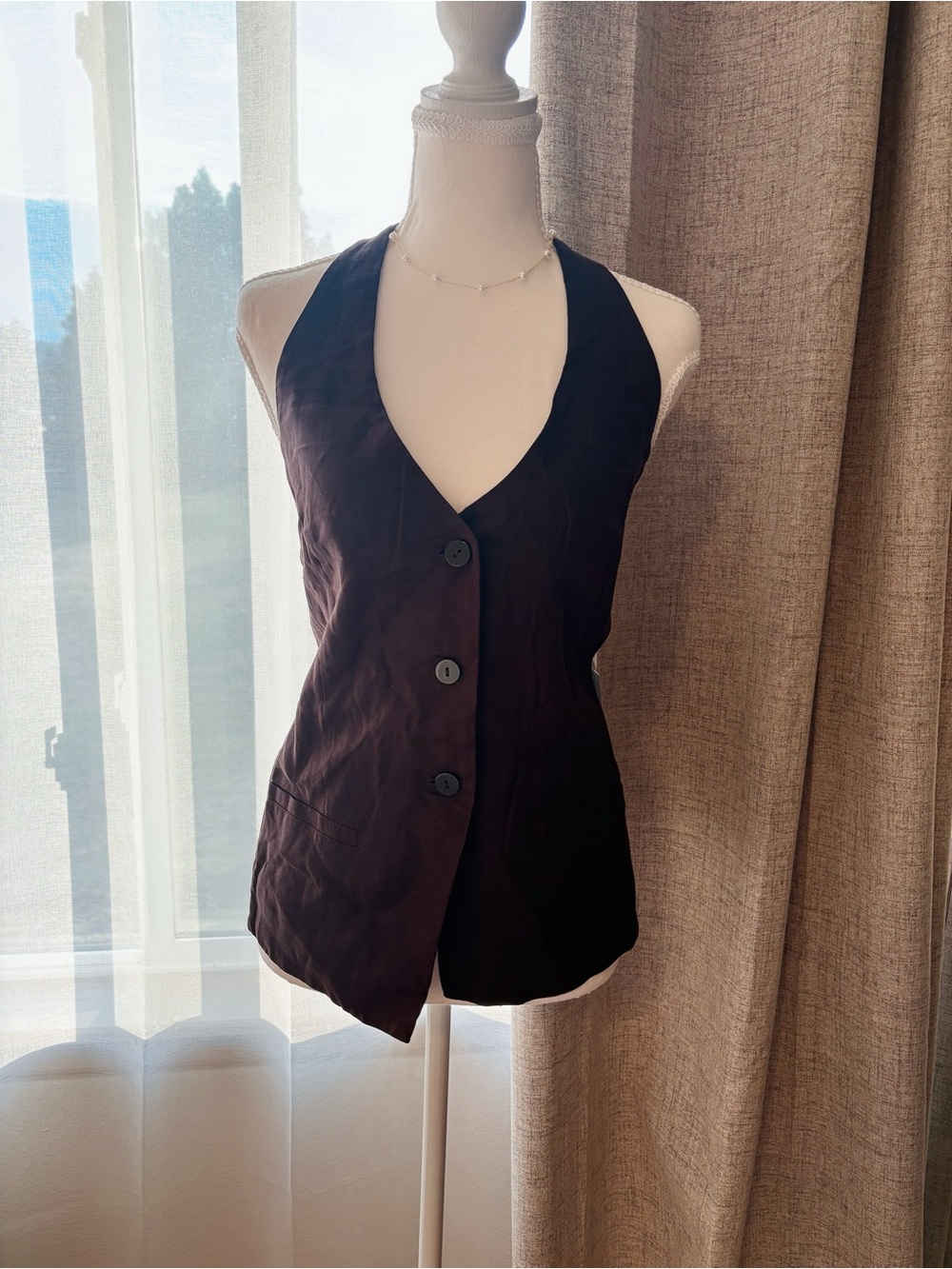 Torn by Ronny Kobo Dark Brown Halter Button-Down Vest